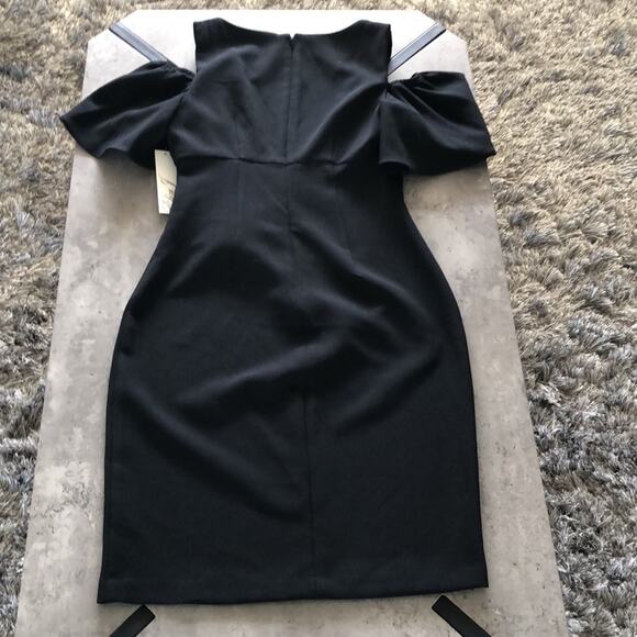 Eliza J Cold Shoulder Ruffle Sheath Dress - Black - SZ 2 - Picture 6 of 7